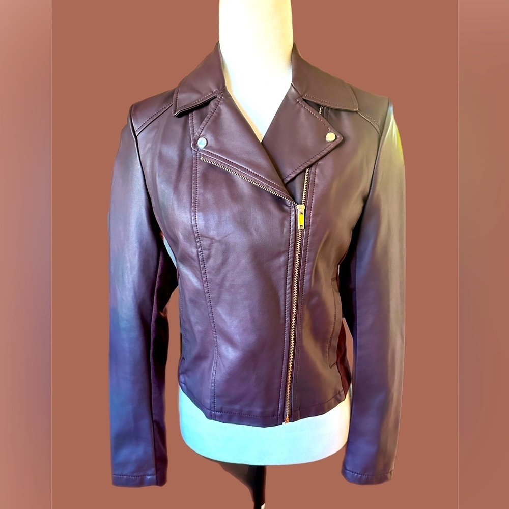 Dynamite  faux leather Moto jacket. Dark chocolate/wine colour. Size small NWT.